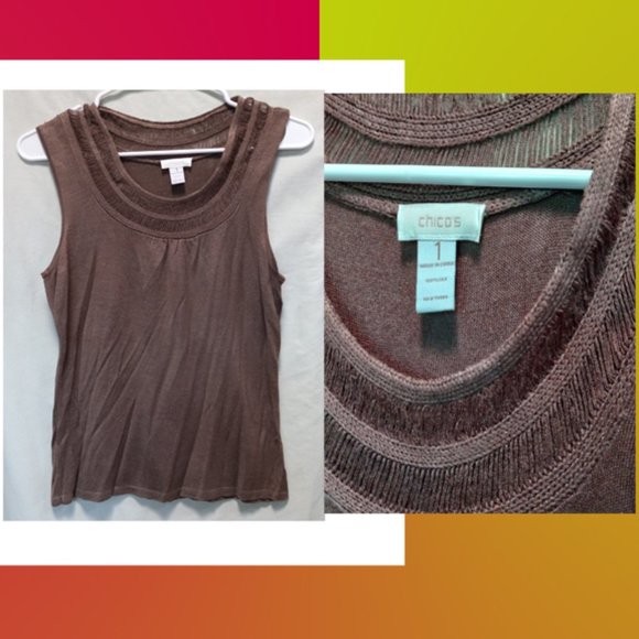 Chico's Size 1 (Small) Mocha Color Round Neck Tank Top (T-197) - Picture 1 of 5